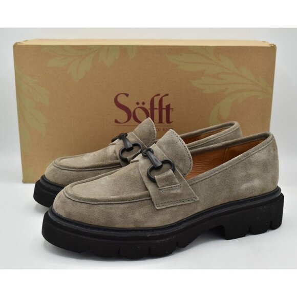 Sofft Womens Size 7 Satara Taupe Suede Lugged Slip On Loafers Shoes - Picture 1 of 14